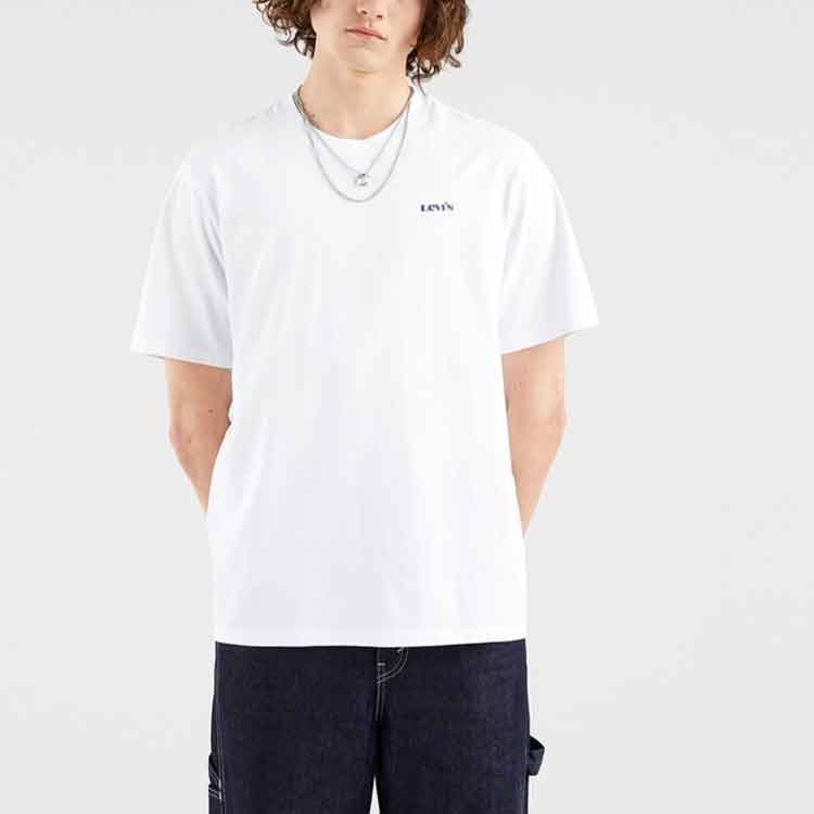 Levis Letter Logo Printed Solid Color Casual T-Shirt Men Tops White A0107-0000