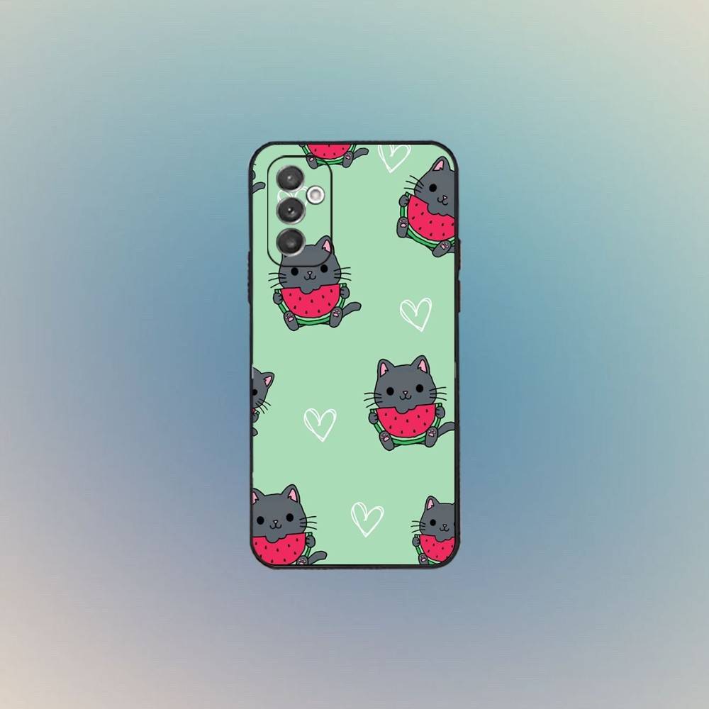 

Summer Cool Watermelon Cat Phone Case For Samsung S 25,24,23,22,30,21,10,9,Ultra,Plus,Lite,FE,4,5 G Black Soft Case Samsung S25