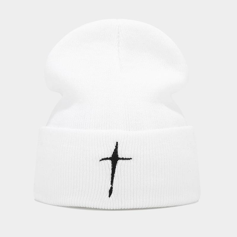 Trendy Brand Cross Embroidery Cold Hat Autumn and Winter Outdoor Personalized Fashion Wool Knitted Hat Men's and Women's Versatile Hat