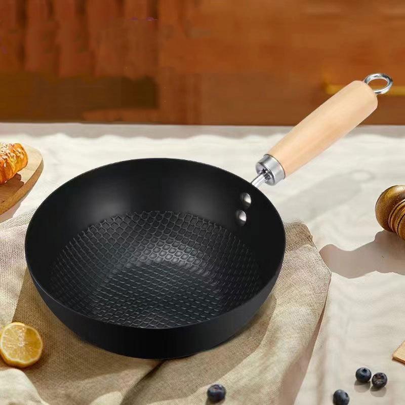 Kitchen Iron Pot Frying Pan Wok Pan Uncoated Gas Stove Induction Cooker Universal Non-Stick Iron Wok Saucepan Cookware Set