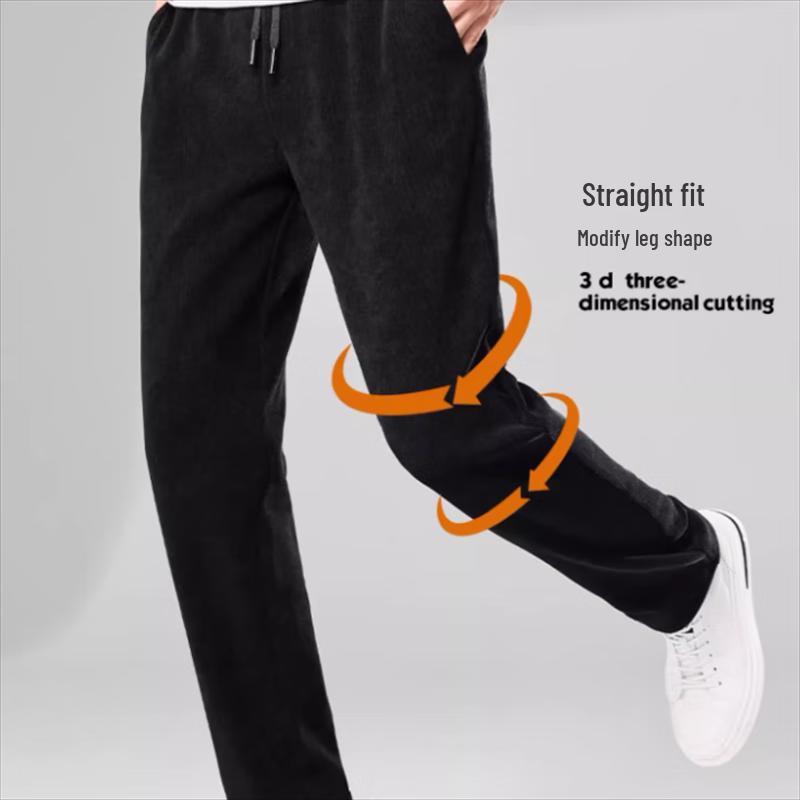 ROMON Men's Fleece-Lined Corduroy Drawstring Thermal Casual Pants