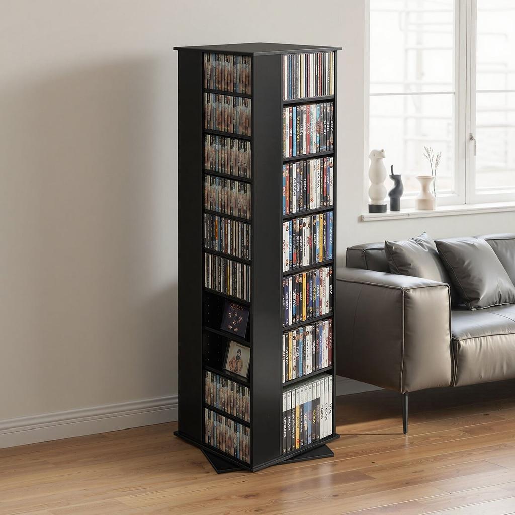 Media Storage Cabinet, CD Rack Tower, 34 Compartments Rotating Media Tower Rack for CDs, DVDs, Books and Game Discs, DVD Stand for Living Room, Home