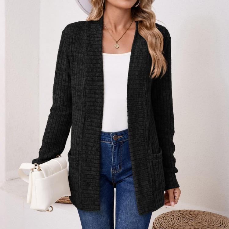 Suéter Cárdigan Abrigo de Manga Larga Color Sólido para Mujer Top Elegante para Damas