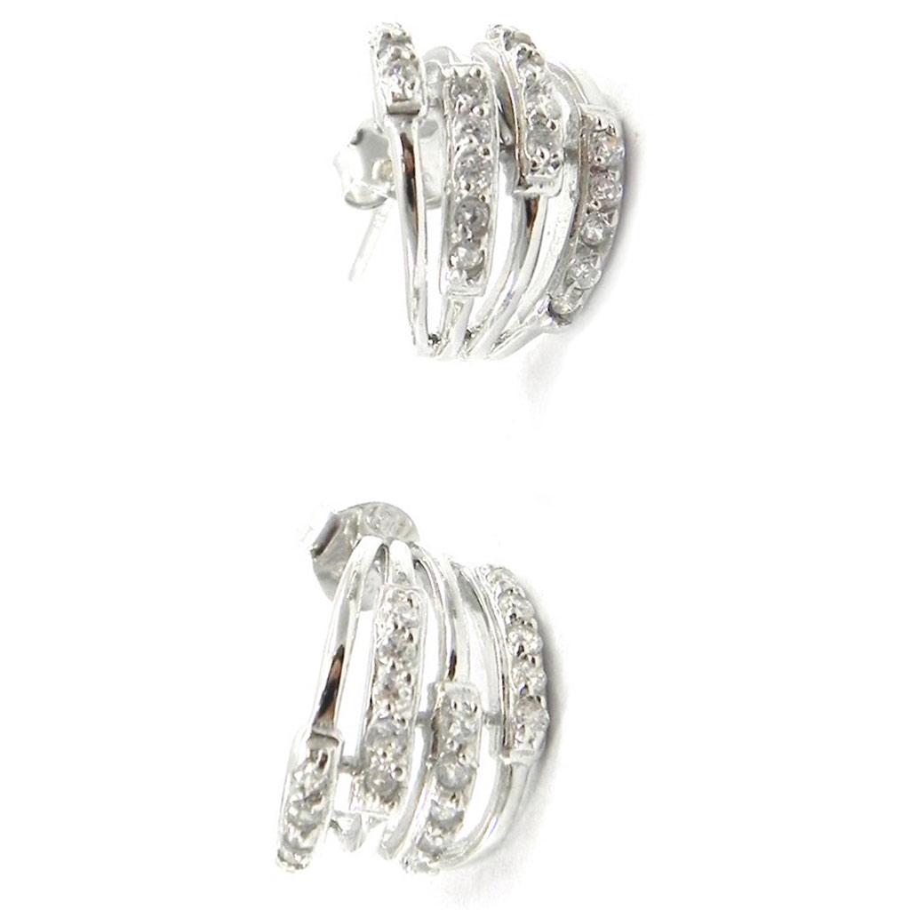 Les Trésors De Lily [I3900] - Silver Half Hoop Earrings 'Goddess' White
