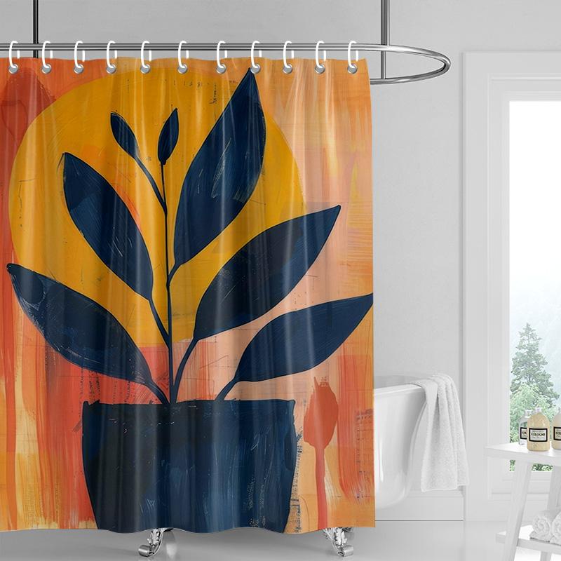 Nordic Style Bathroom Soft Fabric Shower Curtain Abstract Tropical Plant Art Pattern Waterproof Bathroom Decorative Curtain