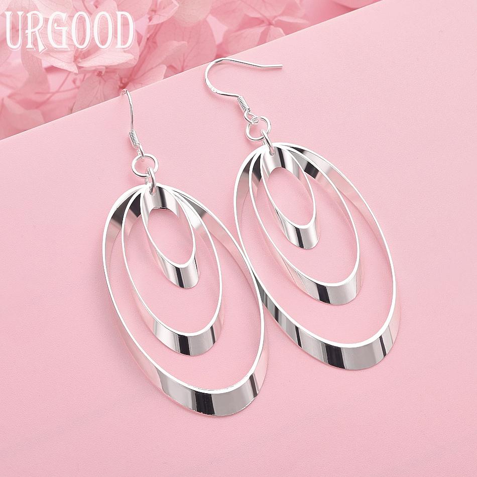 

925 Sterling Silver Romantic Circle Earrings Wedding Jewelry 2.50*4.50cm