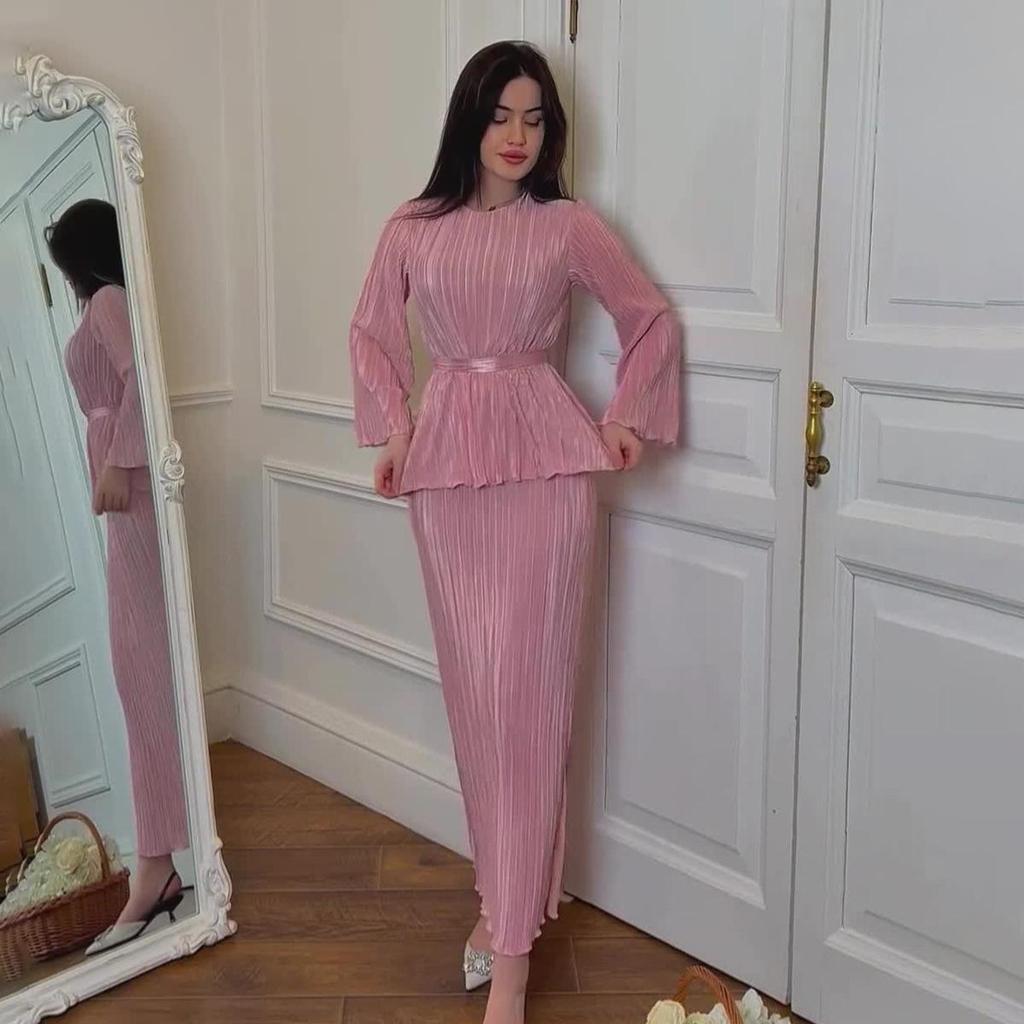 New 2024 European & American Style Summer Wrinkled Drape Mercerized Skirt Suit for Comfortable Commuting