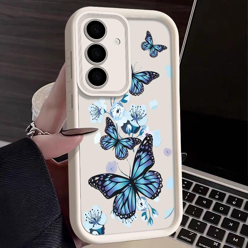 Blue Butterfly TPU Case For Samsung Galaxy A56 A17 A36 A26 A55 A16 A15 A35 A25 A54 5G S25 Edge S22 S23 Ultra S24 FE Phone Cover