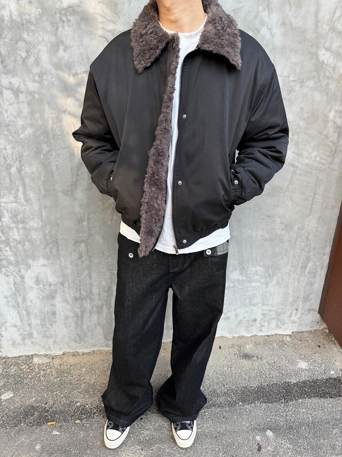 

Unisex Retro Golden Eagle Fur Collar Workwear Jacket for Winter 2X Large чорний