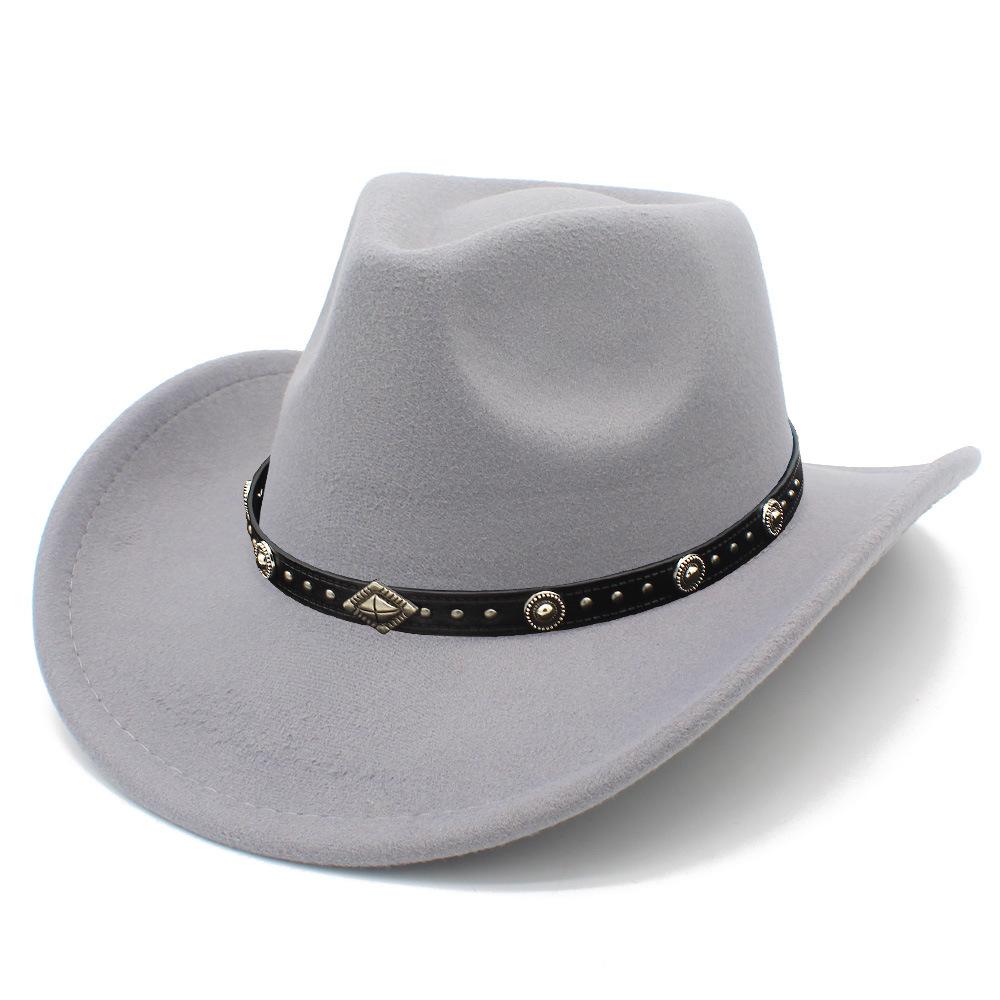 European and American Style Men and Women Couples Western Cowboy Hat Woolen Wide Brim Party Performance Hat Black Rivet Decorative Top Hat