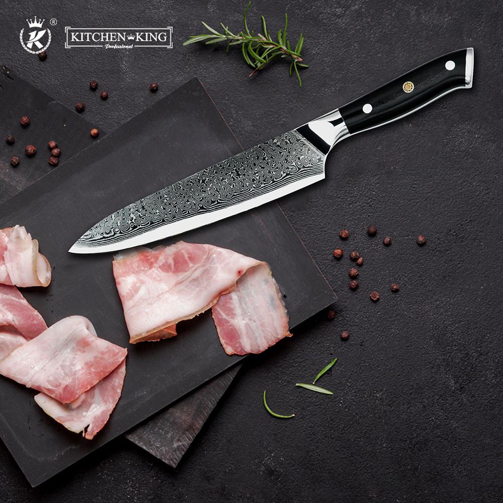 

КУХОННЫЙ КОРОЛЬ Дамасская сталь Нож шеф-повара Рыбья чешуя Узор Кухонный нож Острый кухонный нож Нож для мяса Маленький кухонный нож из нержавеющей стали