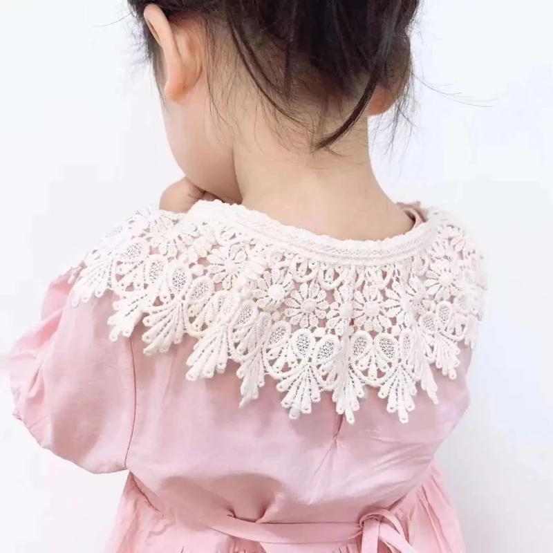 Baby Bib Lace Up Scarf Shawl Cotton Children's Detachable Collar Hollowed Out Female Baby Bib Scarf Children's Accessories 3-8Y
