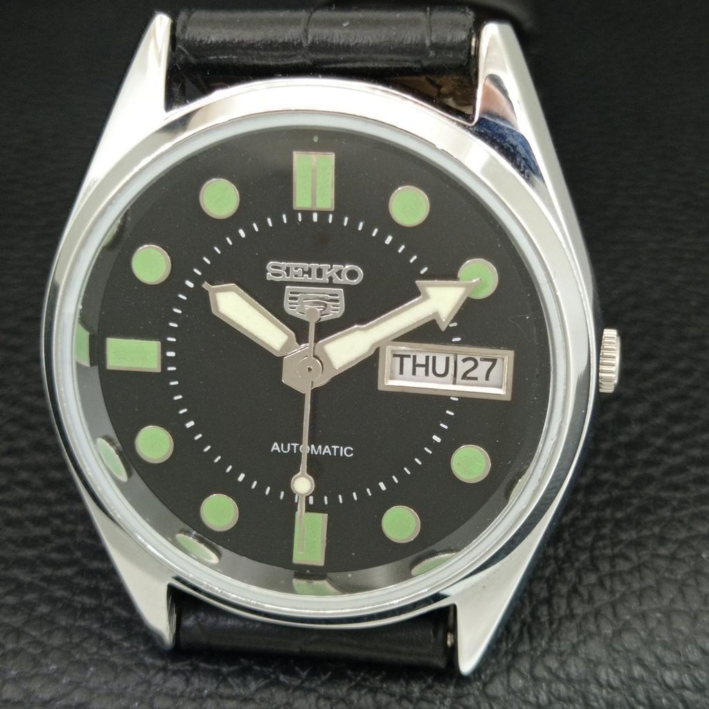 JAPAN VINTAGE REFURBISHED SEIKO 5 AUTOMATIC MENS BLACK DIAL WATCH A444246-1