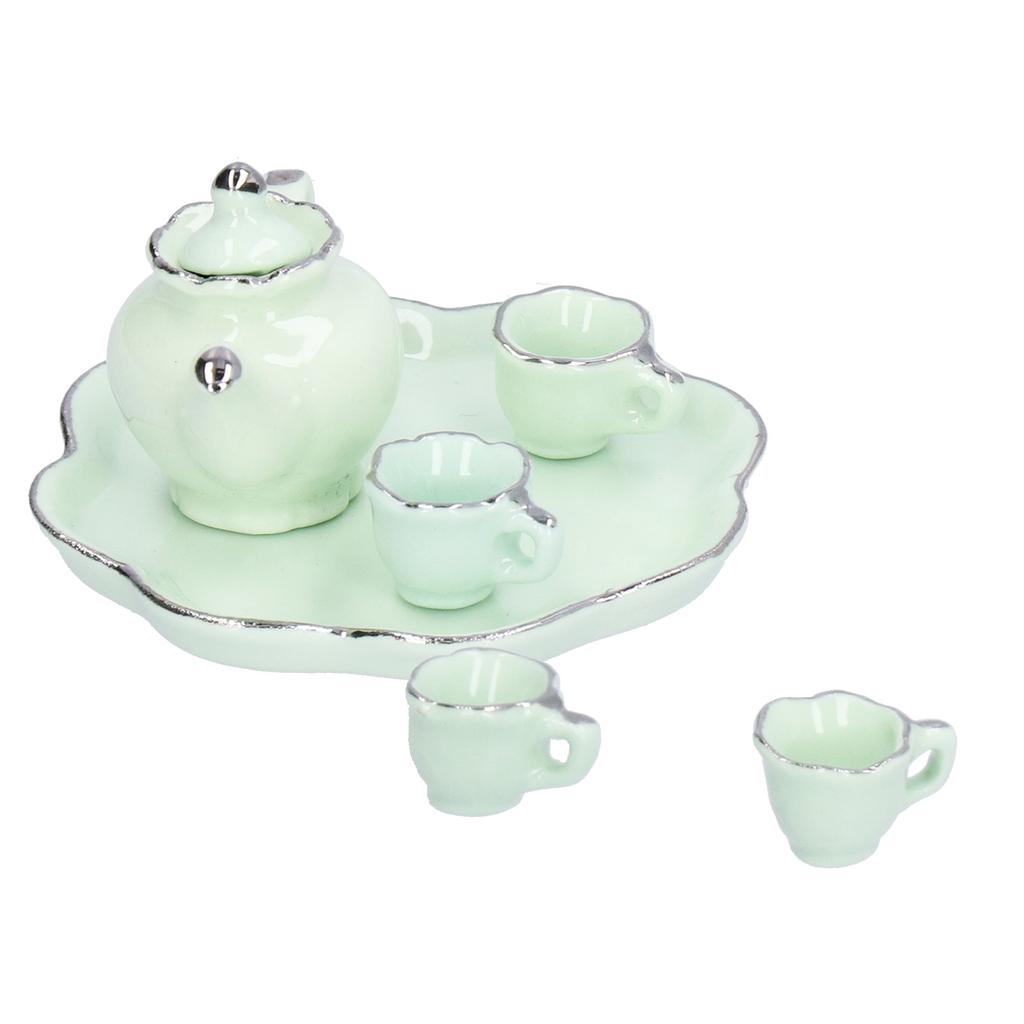 1:12 Tea Set Miniature Tea Cup Teapot Tray Decoration Kitchen Accessories