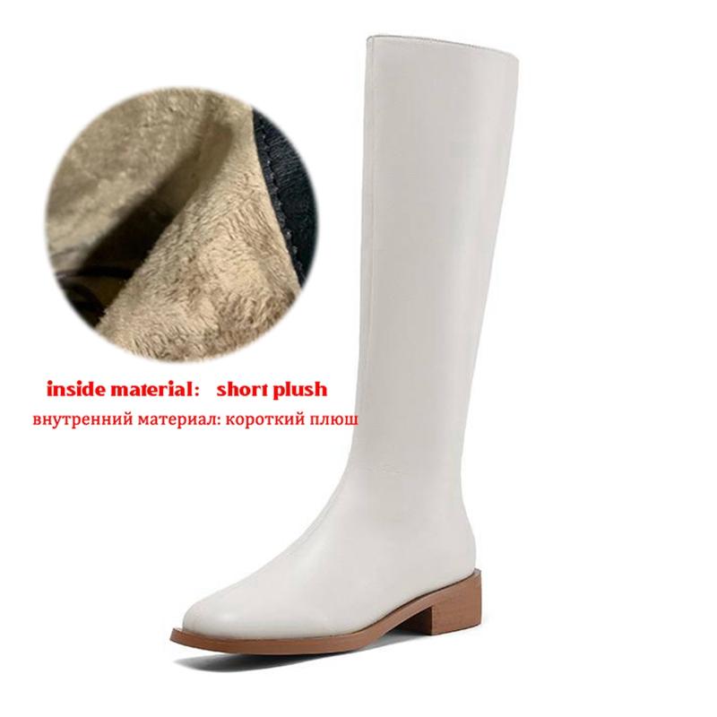 Krazing Pot Microfiber Autumn Solid Color Winter Shoes Med Heels Big Size 45 Size 44 Size 46 Women Zipper Keep Warm Knee Boots