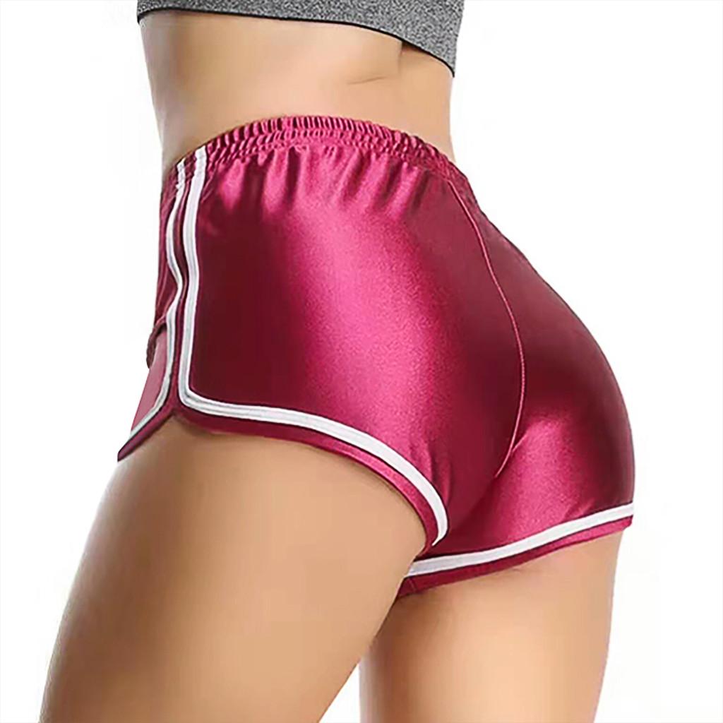 

Women s satin smooth high waist slim edge running Home Shorts L винный