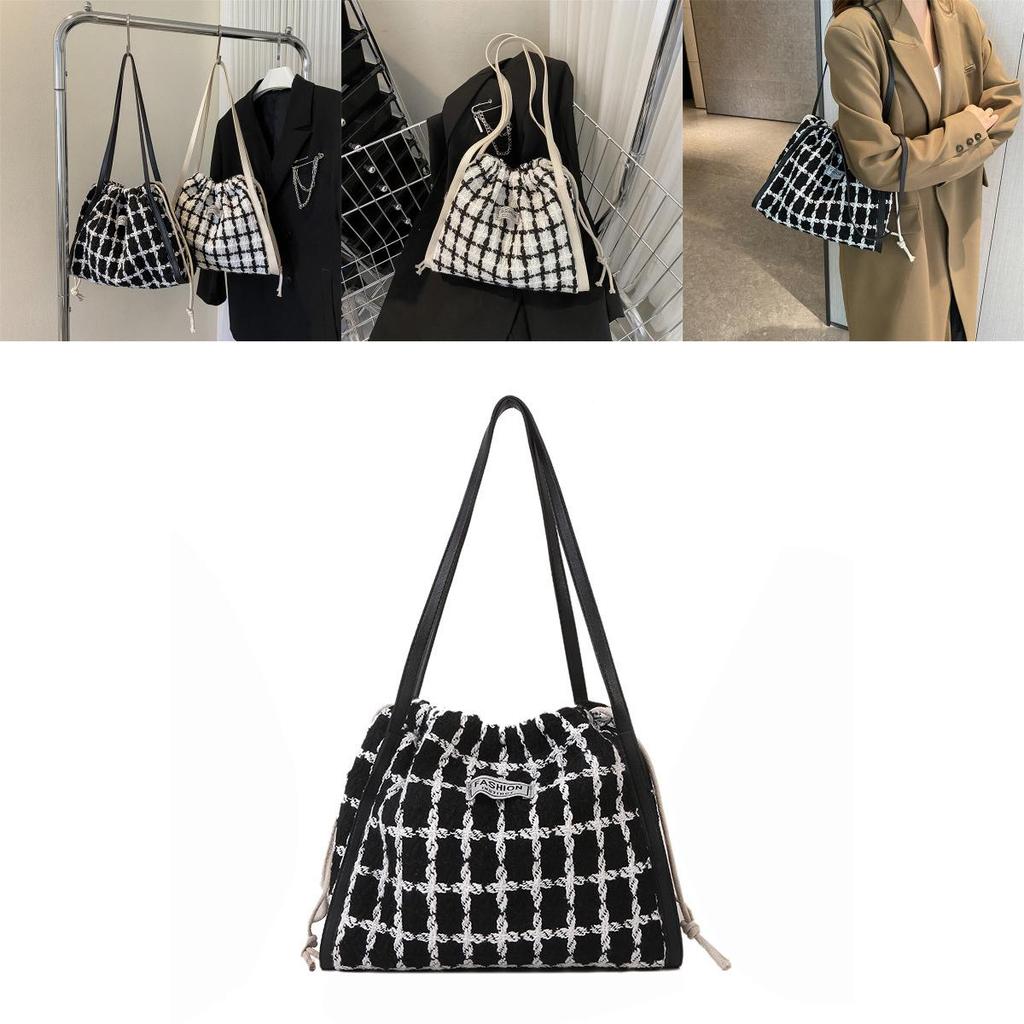 Trendy Plaid Large Capacity Korean Style Tote Bag For Women 2023 Chic