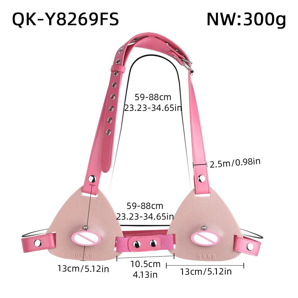 QKKQ PU Leather Silicone Red Lips Bra Realistic Labia Underwear Chest Pleasure Breast Bondage Chest Bodice For Couple FlirtingGood product