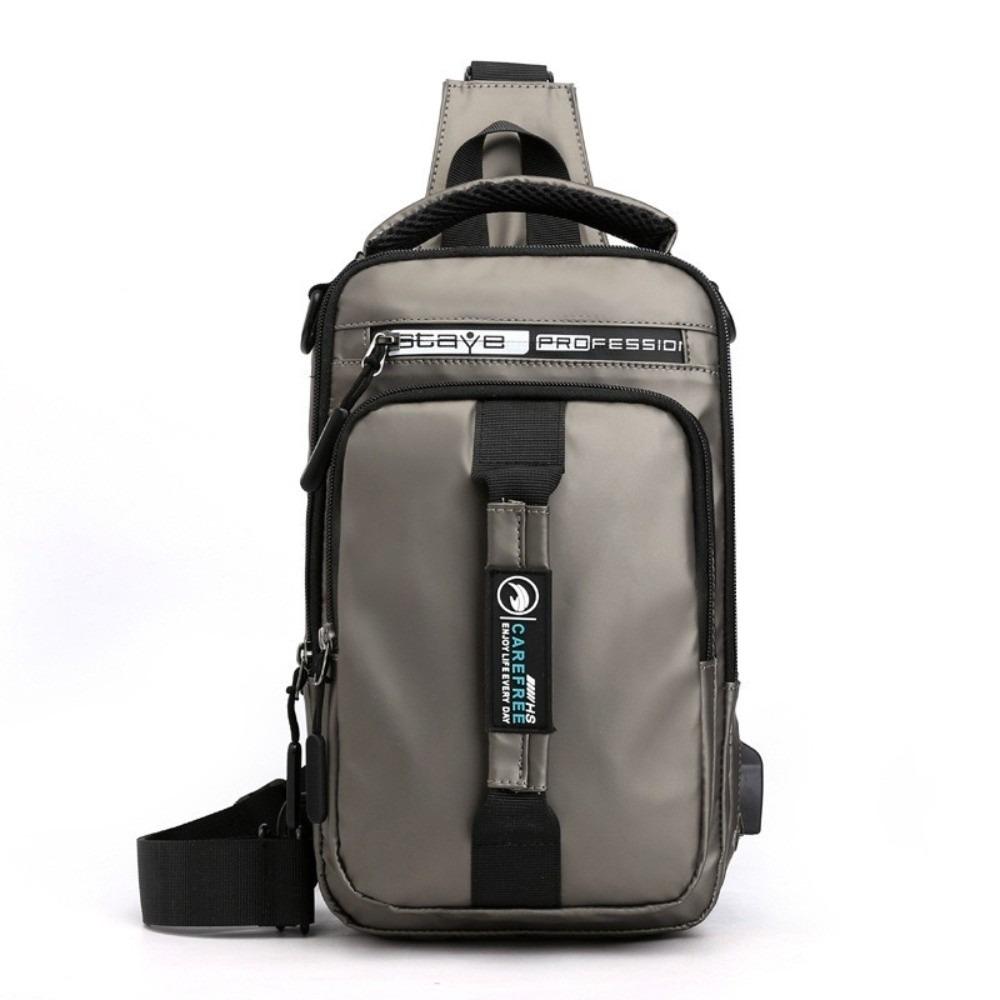 

Simple Multi Pockets Men Chest Bag USB Charging Multifunction Sports Shoulder Bag Nylon Solid Color Crossbody Bag Men