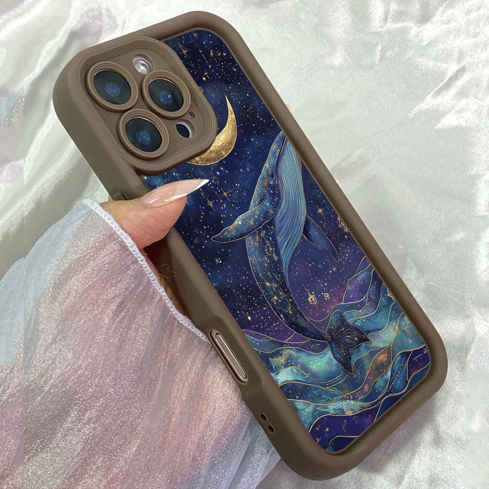 JT570 Whale Moon Painting Art for iPhone 17 16 15 14 13 12 Pro Max Samsung S26 S25 Ultra A17 A07 A56 A16 A15 A14 Xiaomi 15T Redmi 15c 14C Soft Case