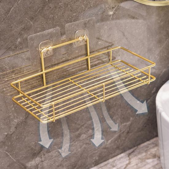 Adhesive Storage Rack Wall Mounted Large Capacity Rack with Hollow Drainage Anti-Rust Organizer for Bathroom Kitchen