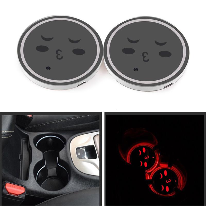 1Pair 2.67" ABS Creative Car Cup Mat With Decorative RGB LED Waterproof
