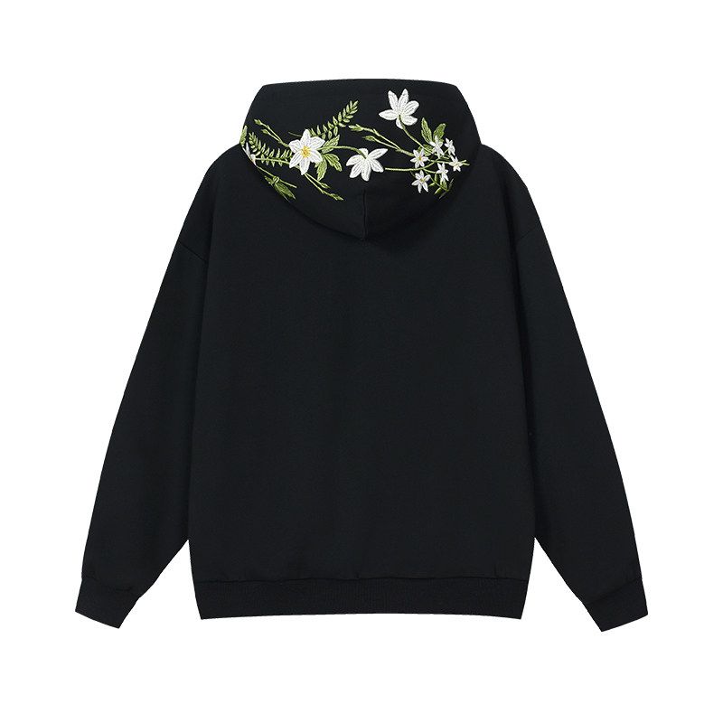 

Harshandcruel Street Style Logo Green Floral Ring Cap Embroidered Botanical Style Hacr Hooded Sweatshirt Black L