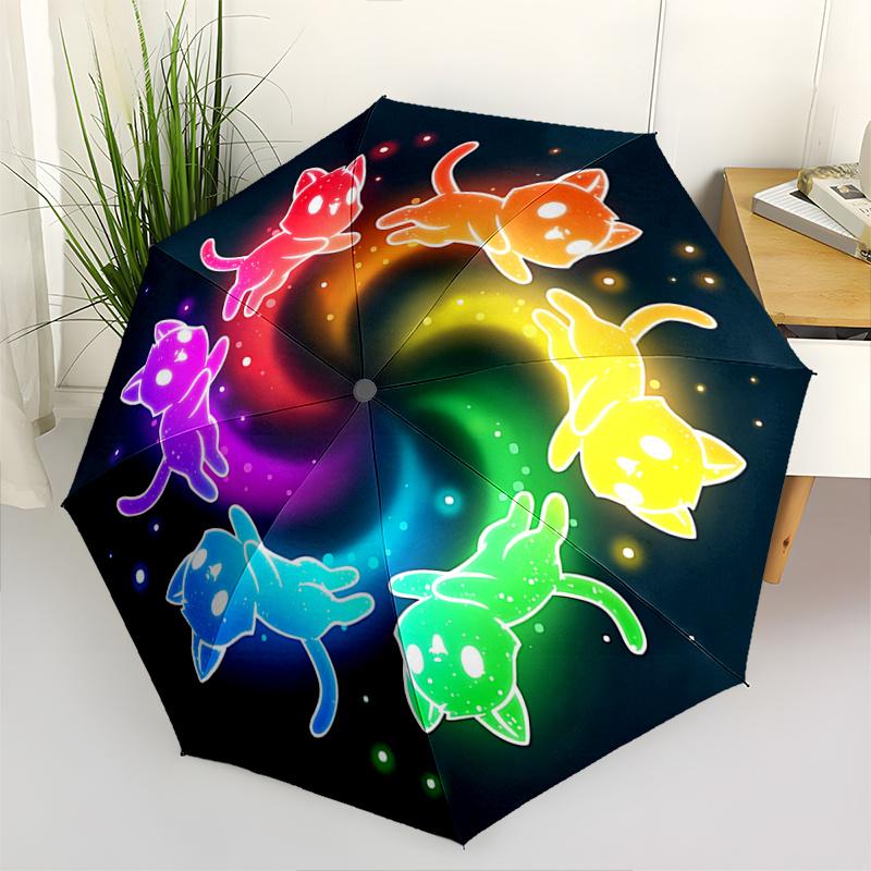 

1pc Six Colorful Cute Kittens Automatic Opening and Closing Umbrella - Lightweight 3-Fold Design, Suitable for Fans, Travel, Daily Use - Official Prod