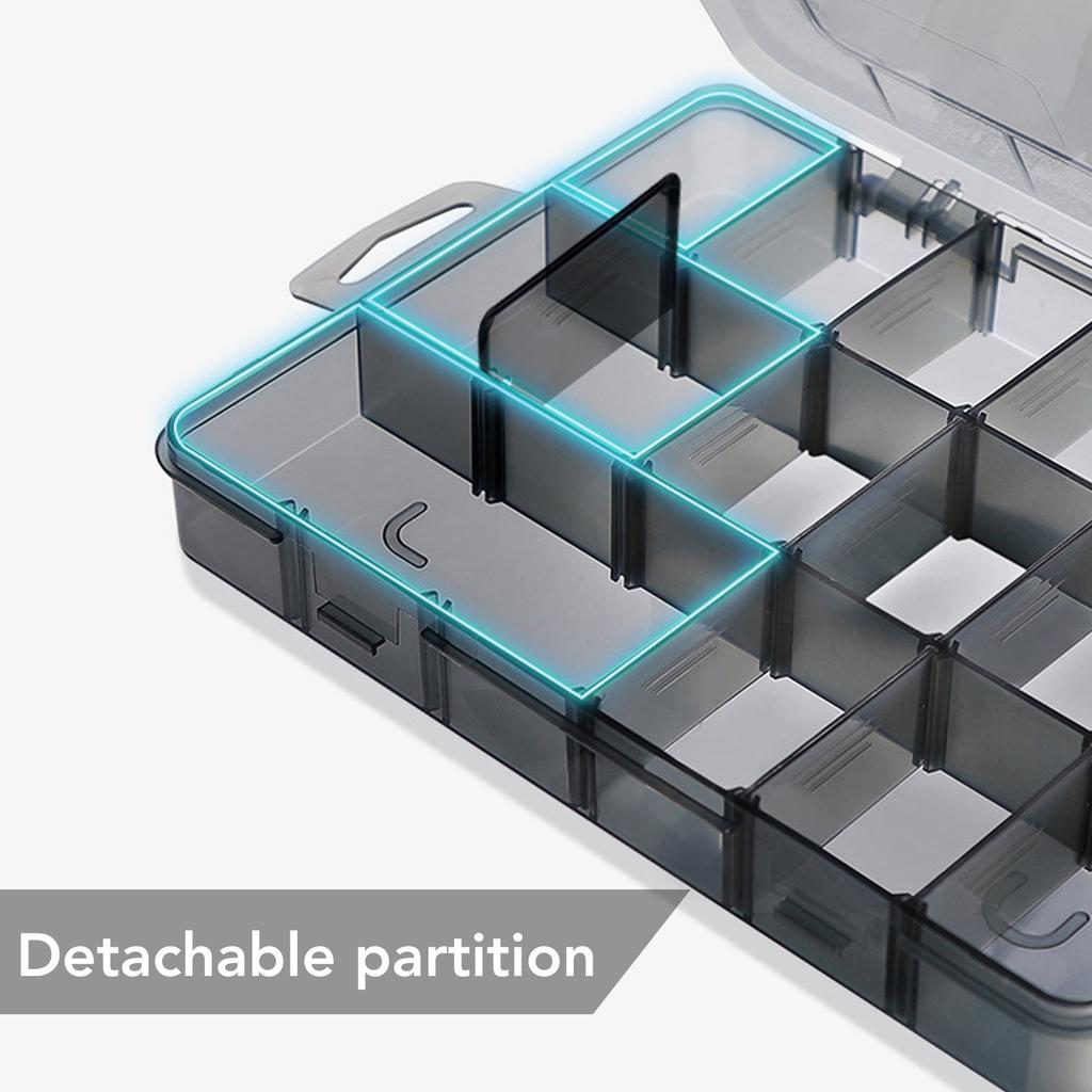 Multi Compartment Parts Box Removable Divider Transparent Plastic 18 Grids Hardware Storage Box for