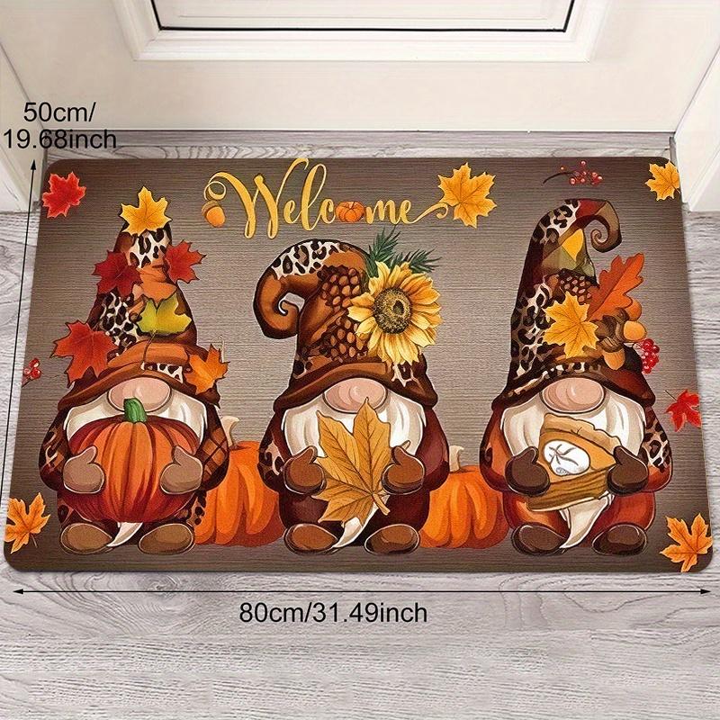1pc Charming Autumn Dwarf Doorway Mat,Non-Slip, Mat with Festive Gnome&Pumpkin Design for Indoor/Outdoor Entryways
