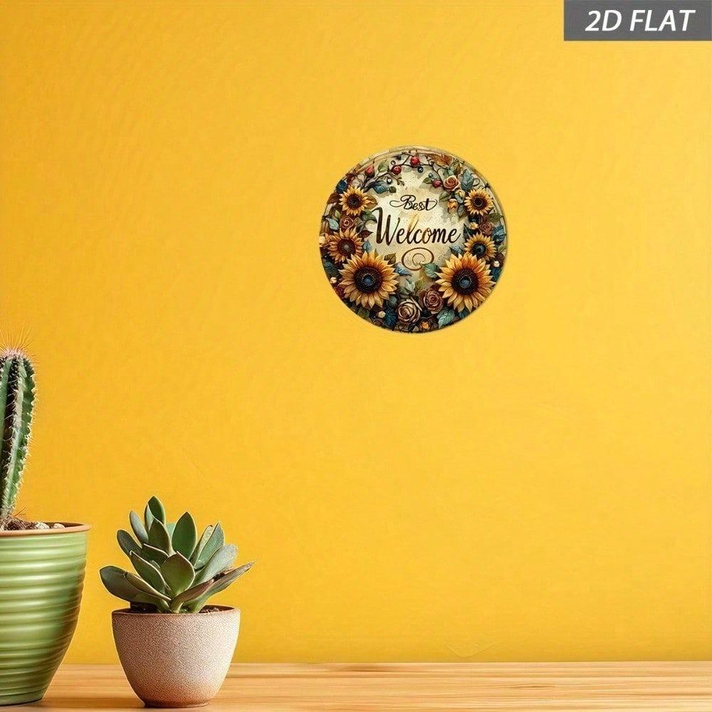 Vintage Sonnenblume Runde Aluminiumplakette 8x8 Zoll Wanddekoration für Haus Garten Veranda