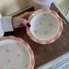 Korean-Style Ceramic Tableware Set: Polka Dot Bow - Cute Rice Bowls & Deep Plates