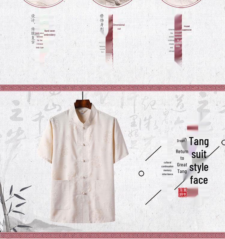 Men's Chinese-Style Summer Tang Suit: Short-Sleeve Linen Hanfu Robe for Middle-Aged and Elderly