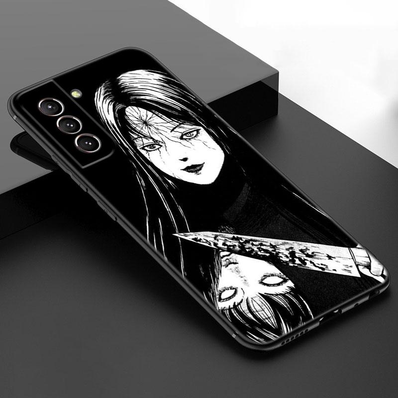 Japanese Horror Manga Black Silicone Phone Case For Samsung Galaxy S23 S21 S20 FE S24 S22 Ultra S10E S10 S9 S8 Plus