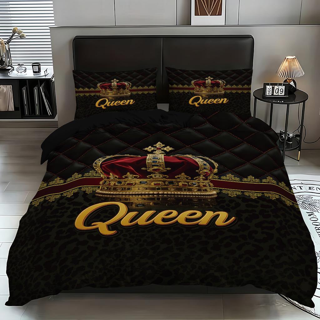 Letter Crown Bed Three-Piece Quilt Cover Bedroom Quilt Cover Pillowcase Bedding Direct Sales