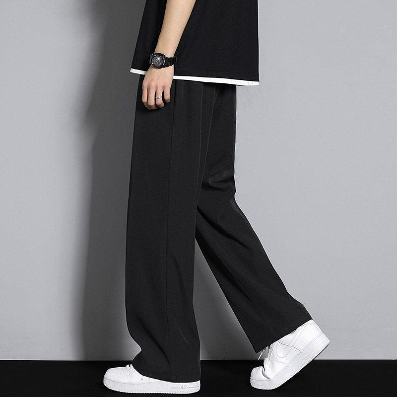 Mens Ice Silk Elastic Waist Wide Leg Casual Pants