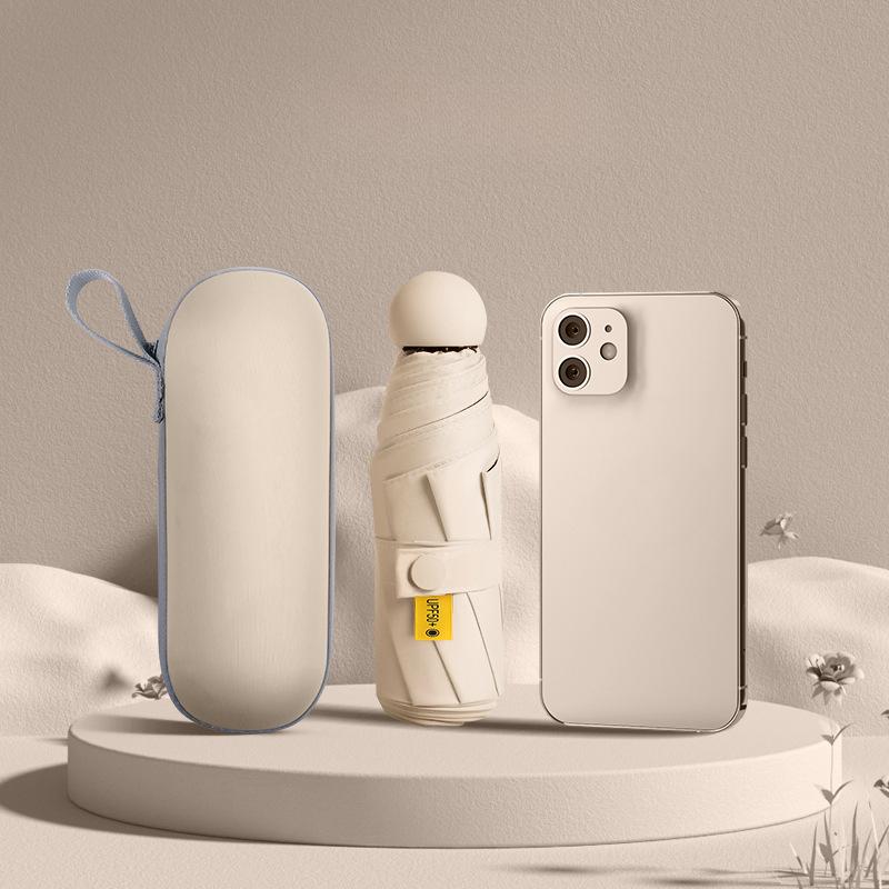 Five Fold Umbrella for Both Rain and Sunshine Capsule Umbrella for Sun Protection Ultra Light Pocket Sunshade