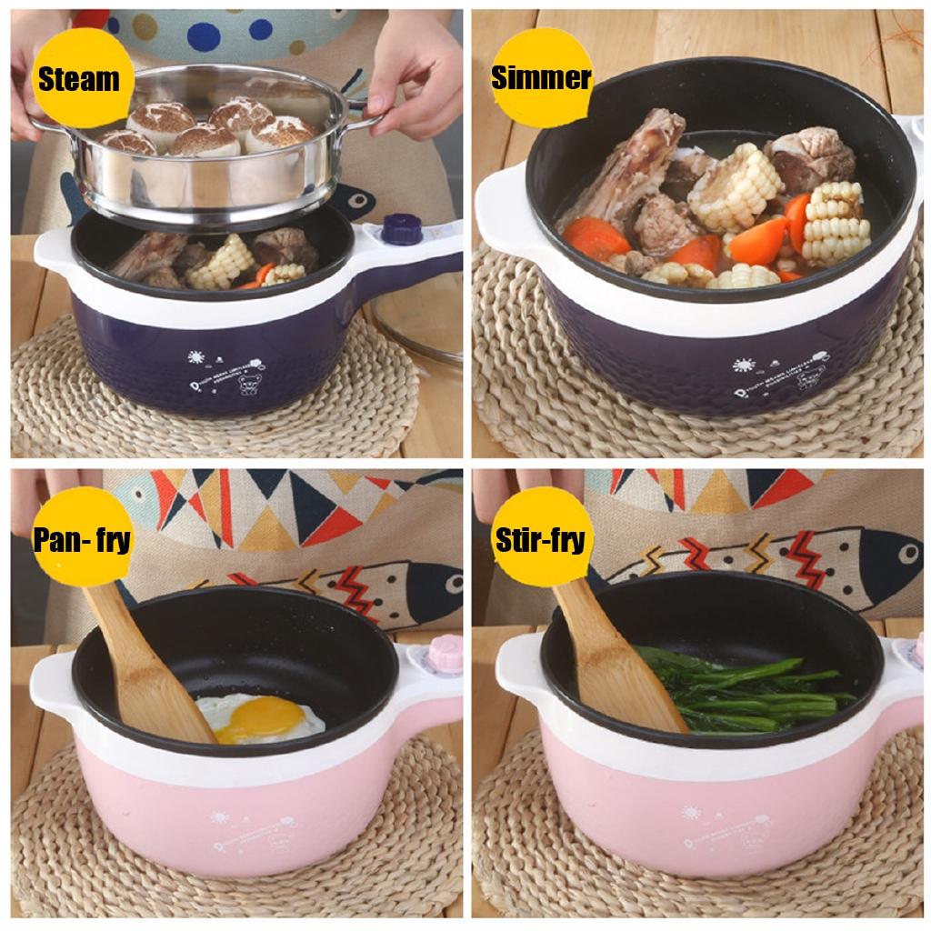 2 Layers 1.6L Electric Mini Non-stick skillet Cooking pot Rice Cooker MultiCookers Portable Food Steamer & 7 Gifts