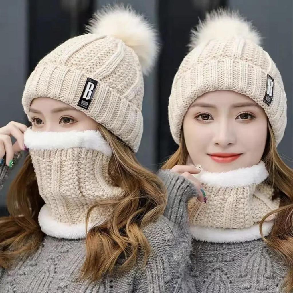Women's Winter Ear Protection Knitted Wool Hat - Velvet Thickened for Cycling