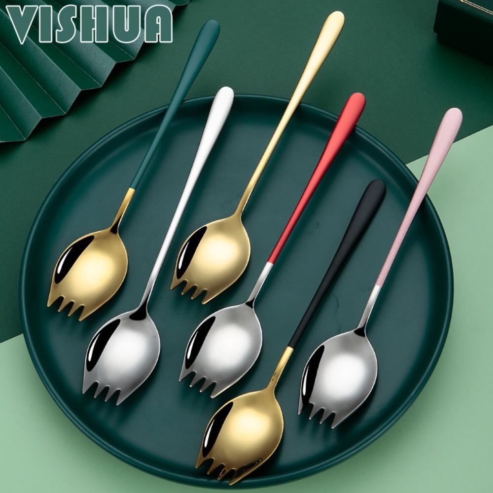 

Посуда из нержавеющей стали 304, ложка для салата, вилка, вилка с длинной ручкой, ложка «все в одном», ложка для фруктового салата, студенческая вилка для макарон, лапши