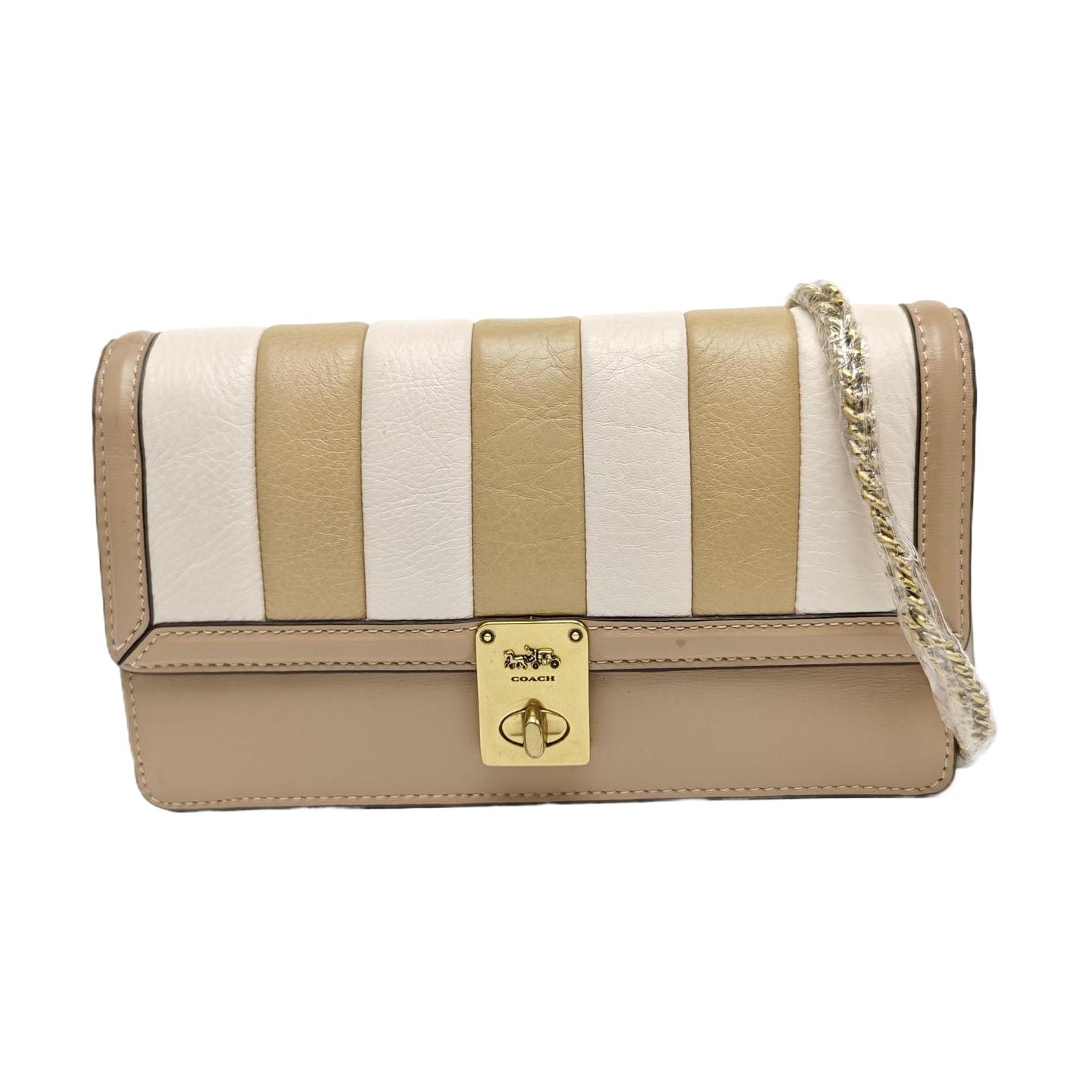 [Pre-Owned] Hutton Quilted Stripe Color Block Leather Chain Clutch - Excellent #1XB4A3Q ONE SIZE