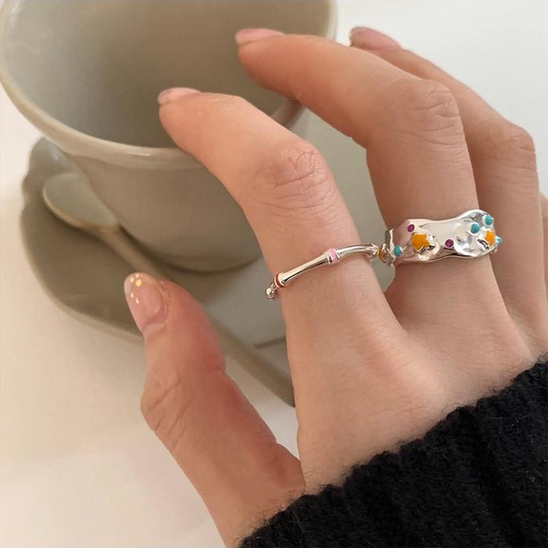 Inspired Korean Trendy Adjustable Copper Ring Irregular Drip Glaze Women For