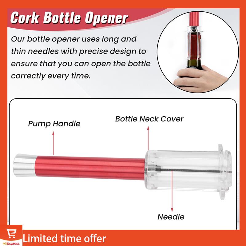 

Fresh Air Pump Wine Bottle Opener Air Pressure Vacuum Red Wine Stopper Beer Lid Stainless Steel Opener Corkscrew Out Tools NONE красный