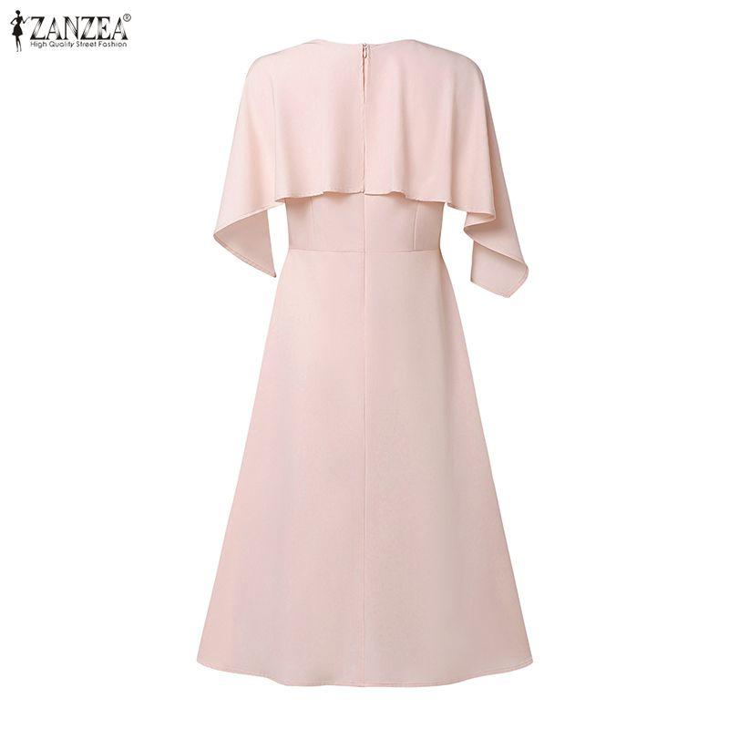 ZANZEA Damen Freizeit Rundhals Ärmellos Elegant Umhang Kleid