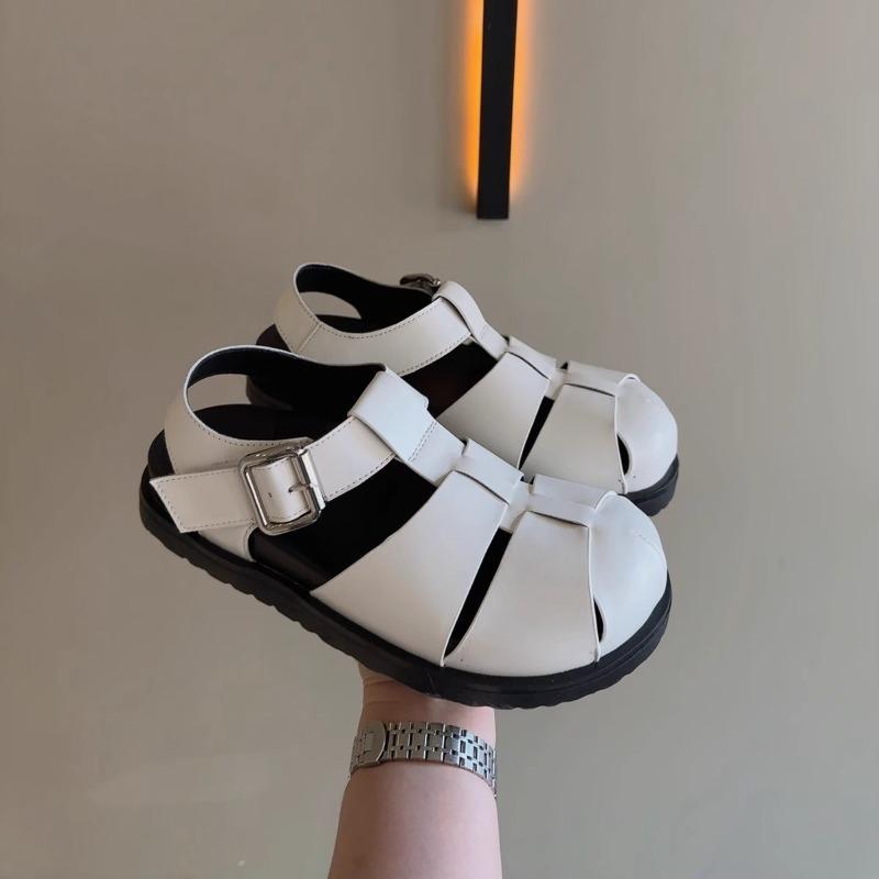 Leather Big Head Woven Hollow Sandals Women's Summer New Thick-soled Velcro Pig Cage Shoes