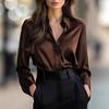 European and American temperament commuter long-sleeved shirt women's autumn POLO collar polyester cardigan