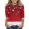 Christmas Day Print Tops For Youth Girls 4-11 Years Round Neck 3/4 Sleeves T-Shirts Trendy Tops Outfit Tees