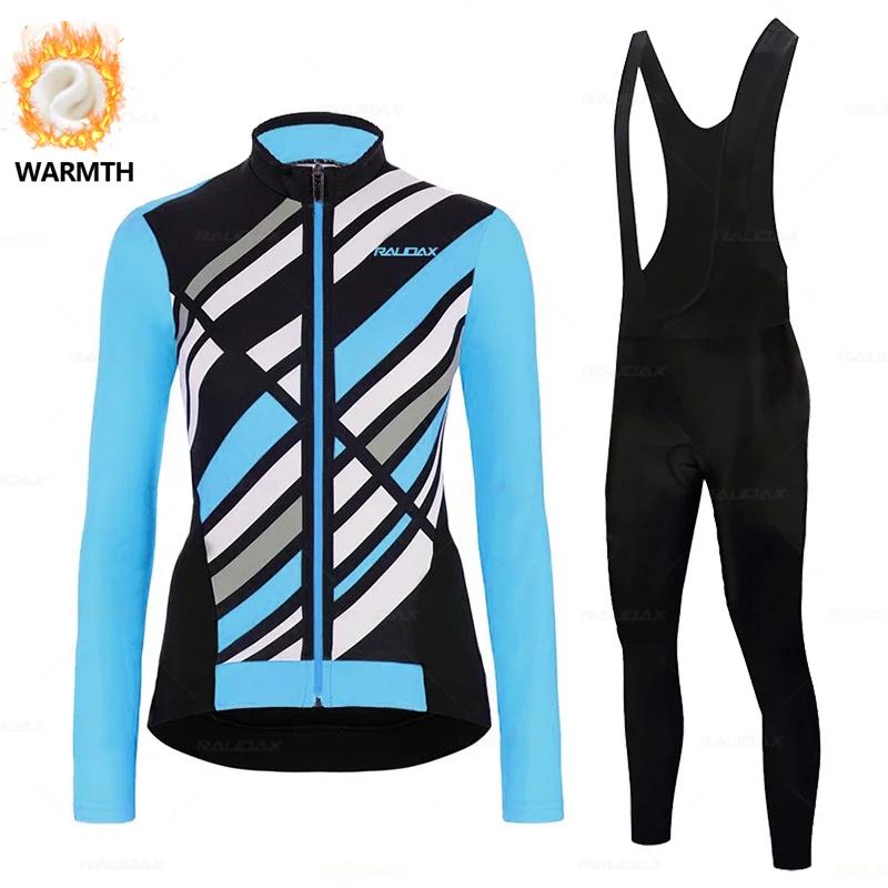New Women's 2025 Cycling Jersey Set Winter Warm Thermal Fleece Outdoor Riding MTB Ropa Ciclismo Bib Pants Set Cycling Clothing