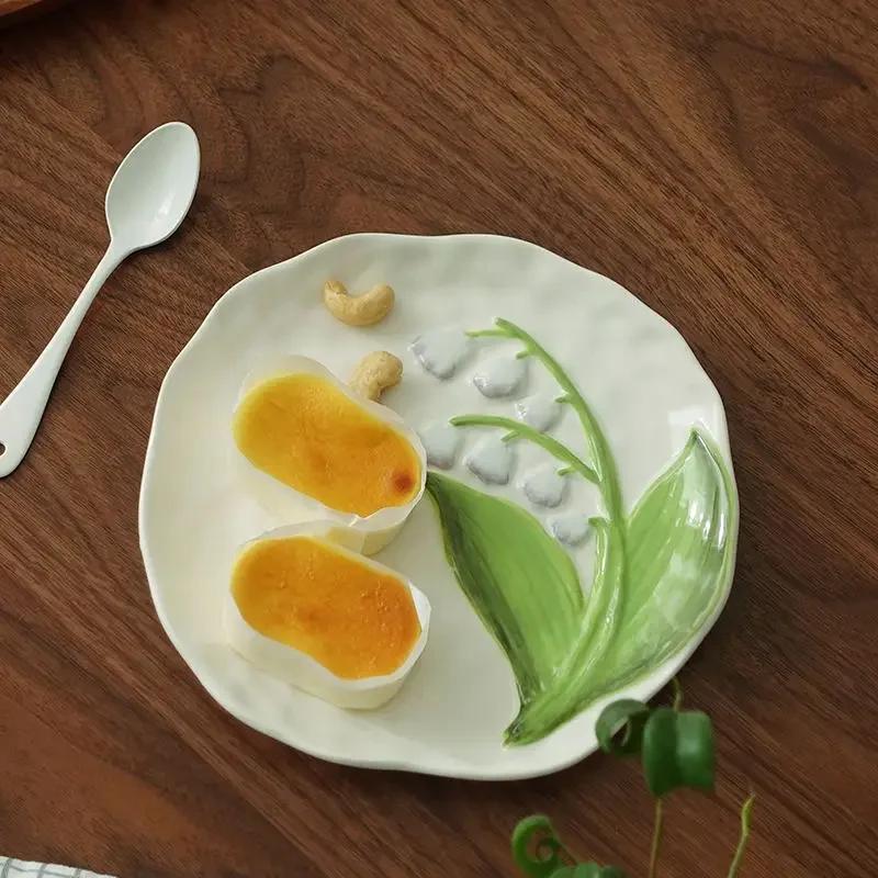 Lily of The Valley Daisy Plate,restaurant Ceramic Ceremonial Cake Dessert Tray,Home High-end Kitchen Decorative Tableware