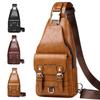 Men's Sling Bag Leather Crossbody Shoulder Bag Chest Sling Backpack Daypack Travel Bag